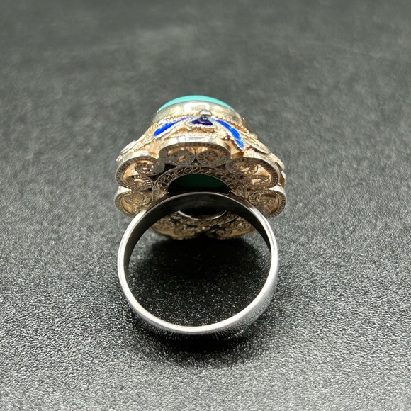 #1 Vintage Sleeping Beauty Turquoise Ring, 925 Silver with Enamel Accents SZ 7 - Picture 3 of 10